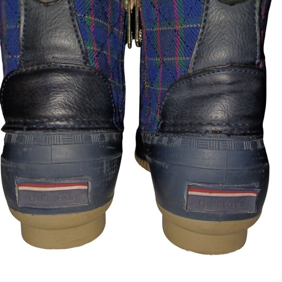 Tommy Hilfiger Womens Size 7 Navy Plaid Rain Duck Booties Textile Lace Up Shoes - Picture 5 of 11